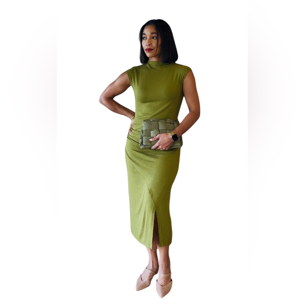Olive Green Sleeveless Midi Skirt